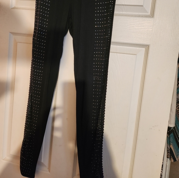 NEW VOCAL RHINESTONES W/ LACE ACCENT BLACK LEGGINGS S M L S9204 - Picture 4 of 5
